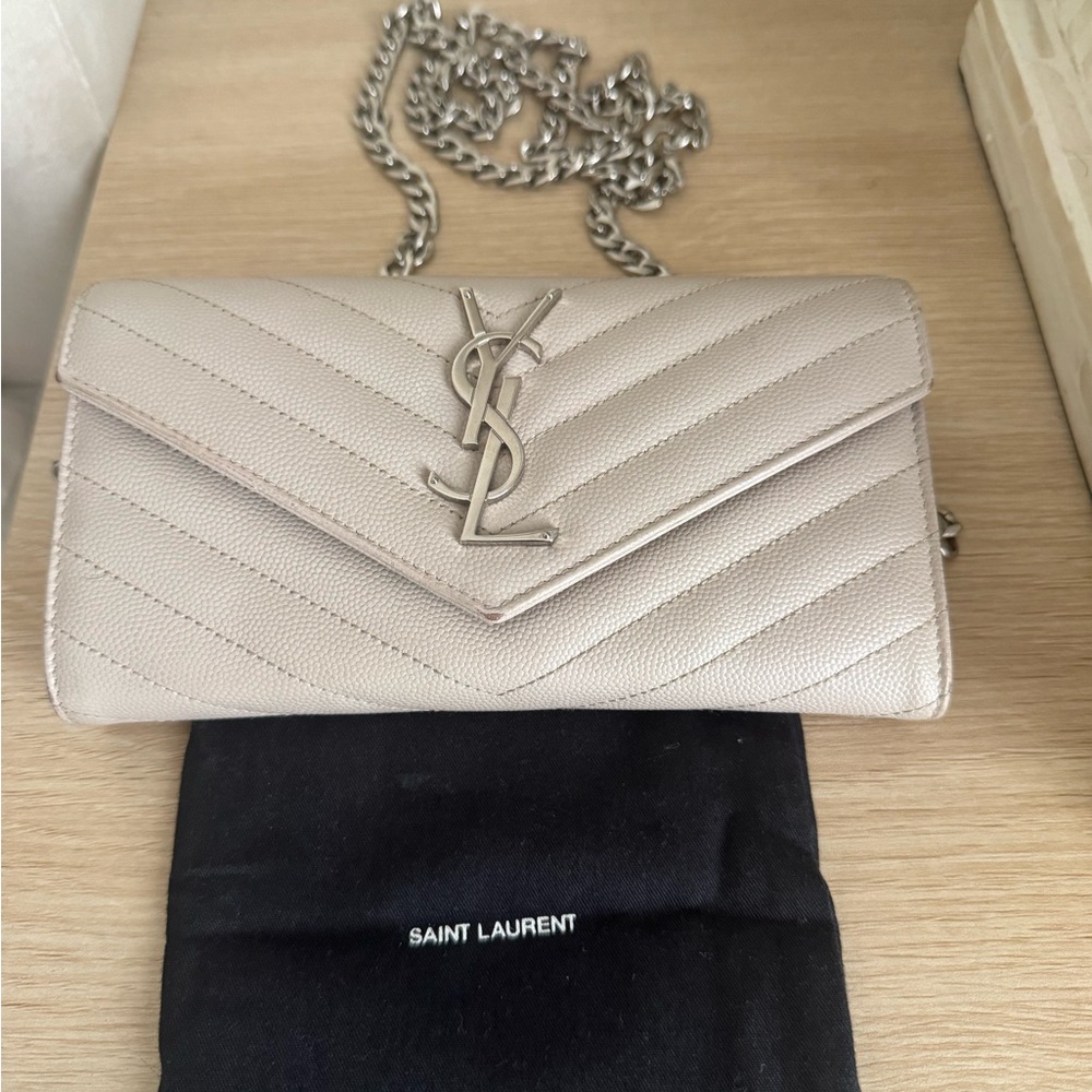 Saint Laurent Taupe Quilted Leather Clutch
